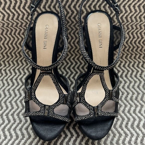 GIANNI BINI BLACK Pump Women Buckle Stiletto HEELS Peep Toe US-SIZE 6.5 - Picture 4 of 6